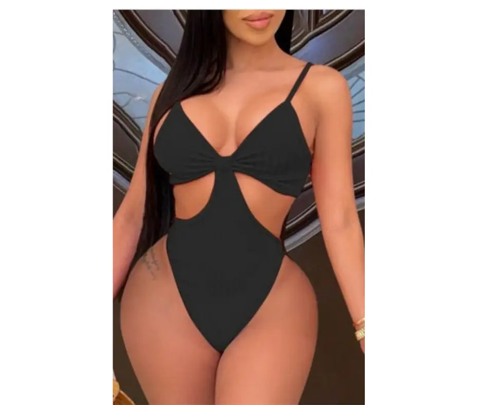 Black Side Cutout Swimwear - Stylish Black Color with Side Cutouts for Poolside & Beach Activities - Comfortable Fit for All-Day Wear ( Non Returnable)