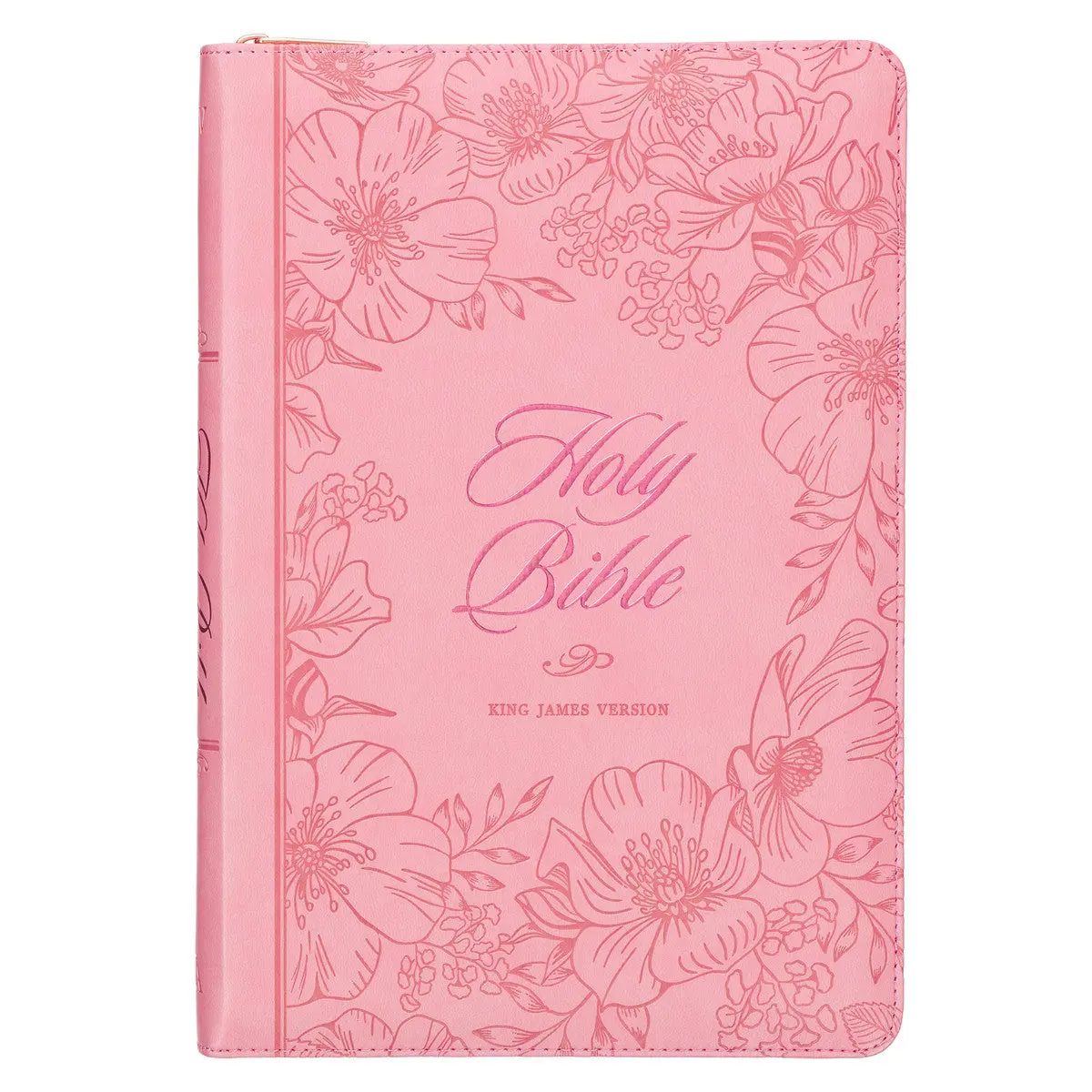 Sunrise Pink Faux Leather Large Print Thinline King James Version Bible with Zippered Closure and Thumb Indexj