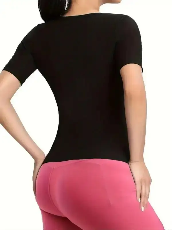 Sporty Women's Solid Color Open Bust Zip Up Sauna Tee without Bra, Sports Push Up Chest Short Sleeve Sauna Top, Ladies Sportswear for Indoor Wear