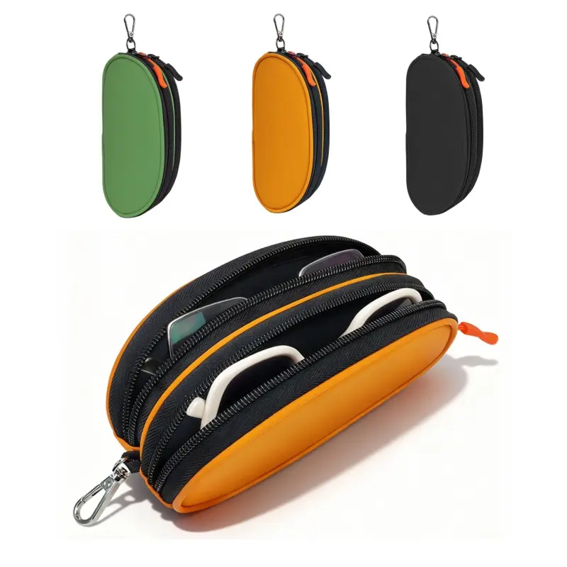 [Back to School]Soft Portable Double Eyeglass Zipper Case, Sunglasses Storage Bag with Keychain Clip for Men Women, Travel Glasses Holder & Sunglasses Organizer-MM1