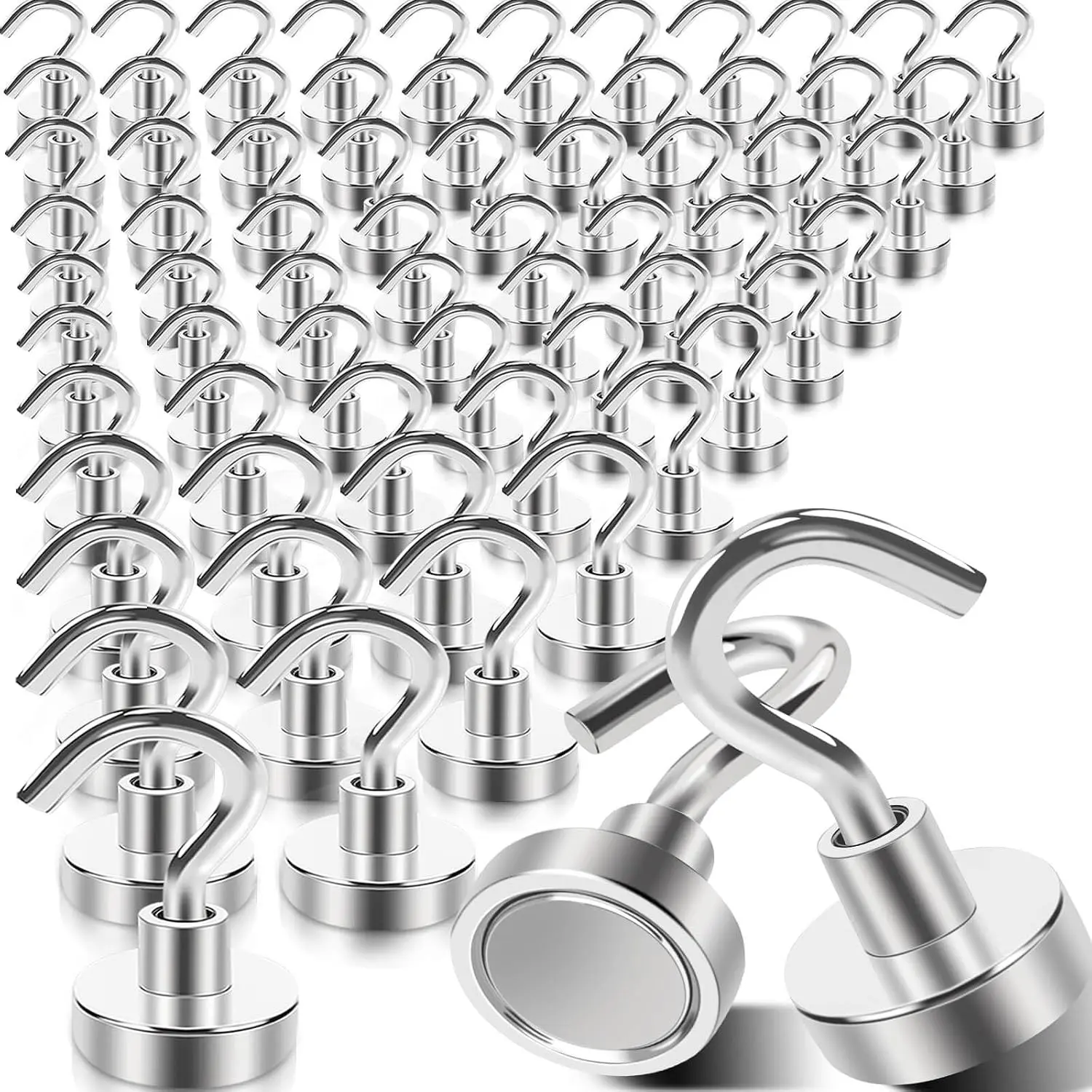 MIN CI 68Pack Super Strong Magnetic Hooks, 25lbs Heavy Duty Magnetic Hook for Hanging, Rare Earth Neodymium Magnet Hooks, for Cruise Ship Camping Grill Kitchen Fridge Garage Wall