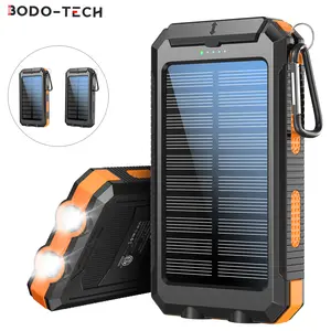 Bodo-Tech 10000mAh Slim Solar Charger Phone Power Bank USB-C Input Double USB-A Output Waterproof Battery Pack with LED Flashlight for Travel Camping Portable Power bank