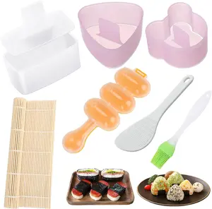 7 Pack Onigiri Mold, Rice Mold Musubi Maker Kit, Non Stick Spam Musubi Maker Press Rice Ball Mold Shake Sushi Roller Mat Tool for Kids Bento Lunch and Home DIY Bamboo Kitchen Plastic Set