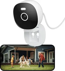 2K Wired Security Camera, Indoor/Outdoor for Home, Pet, Baby, Nanny, IP65 Waterproof Color Night Vision, White Light & Siren, Recording, Motion Detection, Works with Alexa, Plug in, White-2P
