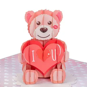 Paper Love  I Love U Bear Pop Up Card - 5" x 7" Adorable 3D Design with Red Heart for Birthdays Anniversaries Valentine’s Day