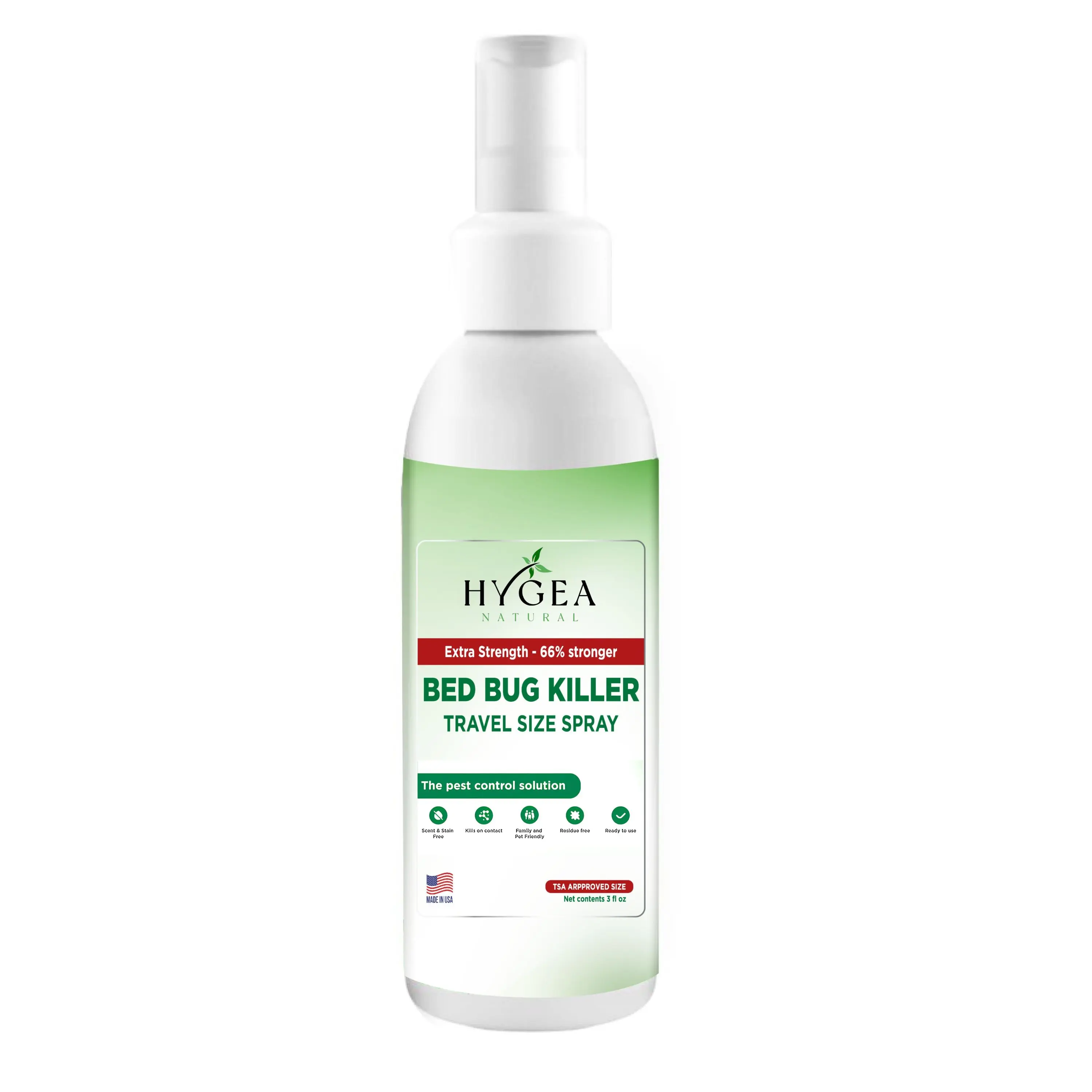Hygea Natural Extra Strength Bed Bug Travel Spray - 66% Stronger Formula, Non-Toxic, TSA-Approved 3 oz, Family Safe, Discreet Protection - Insect Killer