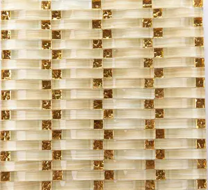 Elegant Gold Arched Glass Tiles Hand Painted Crystal Glass Mosaic Interlocking Backsplash & Wall Tile Decor Decorative Light Stickers