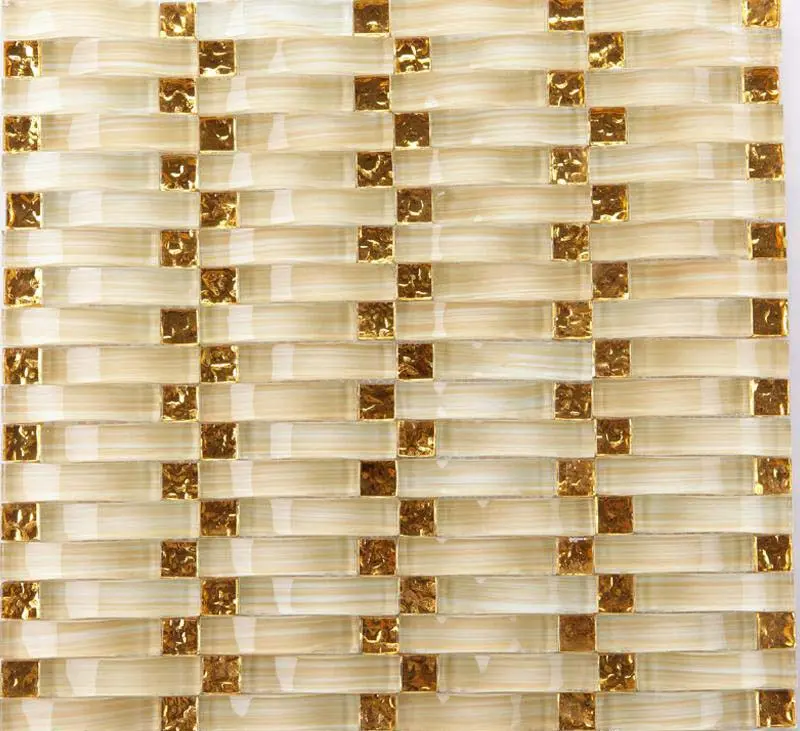 Elegant Gold Arched Glass Tiles Hand Painted Crystal Glass Mosaic Interlocking Backsplash & Wall Tile Decor Decorative Light Stickers