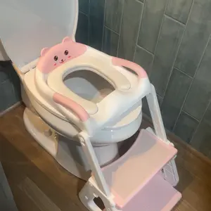 Orzbow 2-IN-1 Potty Training Toilet Seat with Step Stool for Toddler, Stability Training Potty Seat for Kids Boys Girls with Splash Guard and Anti-Slip Pad, Adjustable Ladder & Potty Seat Height, Grey