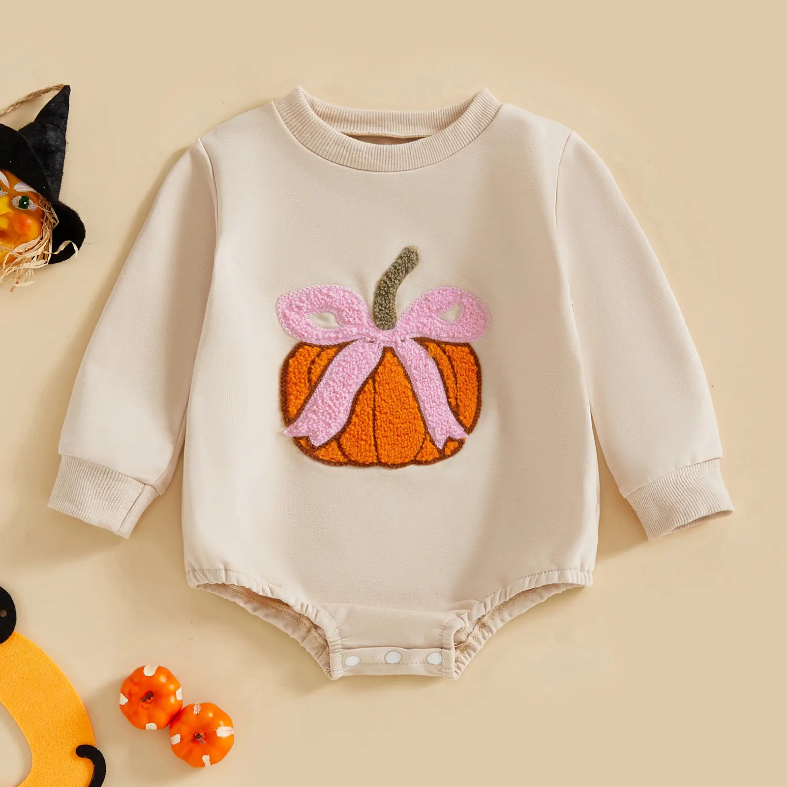 Newborn Baby Girl Bubble Pumpkin Outfit Infant Romper Embroidery Halloween Thanksgiving Clothes 0-18 Months