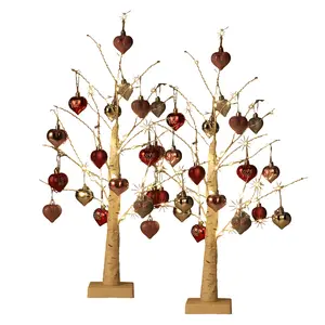 2 Pack Lighted Artificial Bonsai Tree, Tabletop Fake Tree with 24 Warm White LED Lights, USB & Battery Powered Bendable Branches with Timer, Decorative Lamp for Home Bedroom Wedding Christmas