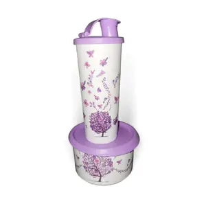 Flower Tree Set 16oz Cup 500ml One Touch Canister with Purple Butterfly Design