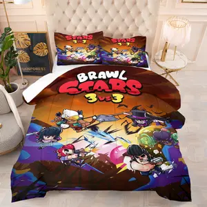 Battle Royale Game"Brawl Stars"Pattern Quilt Set,Including 1 Quilt and 1 or 2 Pillowcases without Pillows,Suitable as a Gift,Soft and Warm Bedroom Decoration for Teenagers and Adults
