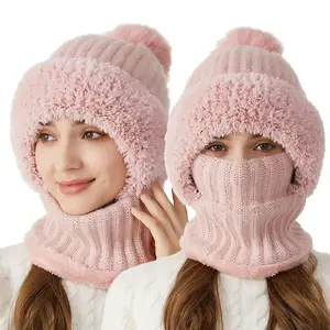 Women's winter hats, warm hooded scarves, protective face mask work clothes - soft and warm stretchable knitted hats