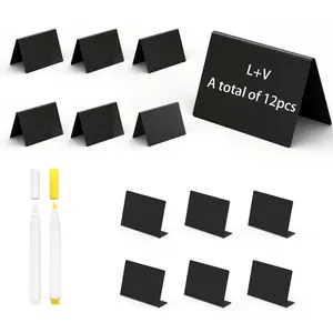12 Piece Party Buffet Food Labels, 4 Inch X 3 Inch Mini Blackboard Signs, Table Number Cards, Name Tags, Includes 2 Markers, Mini Signs For Parties, Event Signage