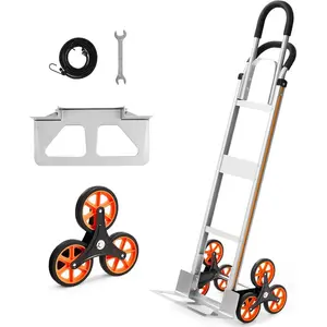 VEVOR Stair Climbing Cart 260 LBS, Portable Folding Aluminum Trolley Dolly for Stairs with Telescoping Handle, 6 Mute Wheels 2 Ropes, Stair Climber Dolly for Home, Groceries, WarehouseVEVOR Super Brand Day