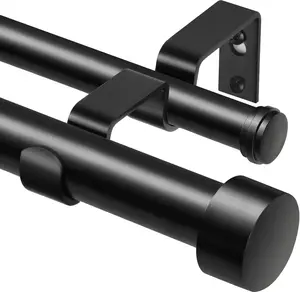 1 Inch Double Curtain Rod for Windows 72 to 144 Inches (6-12 ), Black Heavy Duty Drapery Rod, Adjustable Double Rods with End Caps