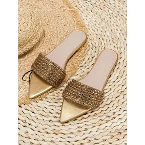 Rhinestone Sandals Sparkly Pointed Open Toe Dressy Summer Flat Sandals