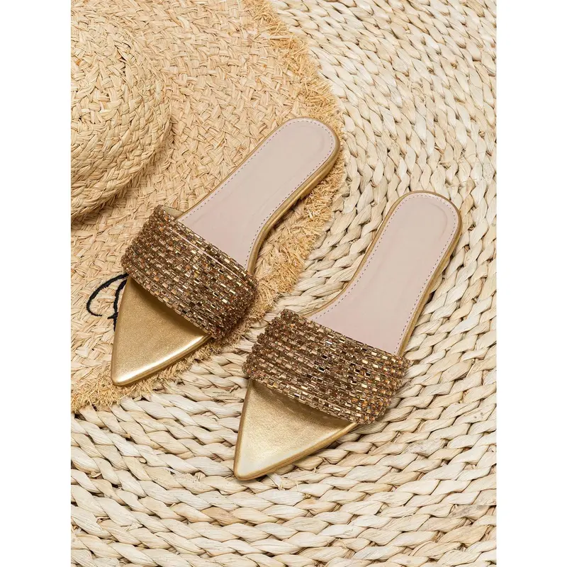 Women's Stylish Rhinestone Sparkly Slide Sandals - Pointed Open Toe Slip-On Flats, Holiday Daily Wear Shoes for Women by DealsForYouDays