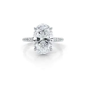 IGI Certified Oval Diamond Engagement Ring for Women - Hidden Halo U Pave Set - 14k White Gold, 4.4 Ctw.