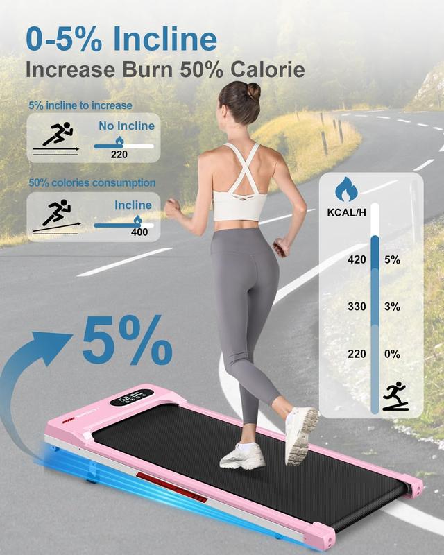 Walking Pad with 5% incline, 0.6-5Mph, Under Desk Treadmill Portable for Office & Home, Wide Running Belt, Remote Control, LED Display, 300 Lb Capacity