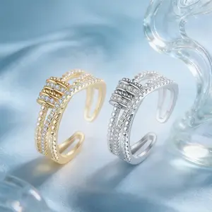Fidget Anxiety Ring for Daughter – Adjustable Spinner Ring with Cubic Zirconia, Gold /Silver Bead Rotating Ring, Stress Relief Ring for Women Teens Girls, To My Daughter Gift from Mom Cluster Ring Elegant Exaggerated Ring