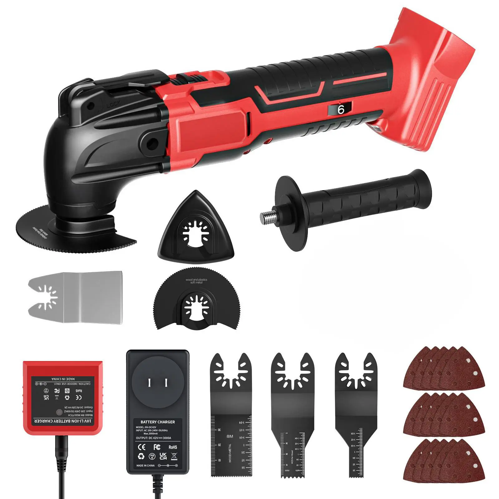 Fathersdaygift Outdoorfun Cordless Oscillating Multi-Tool for Milwaukee 20V Battery Portable Brushless Motor 6 Variable Speed Multi-Tool for Scraping,Sanding,Cutting Wood
