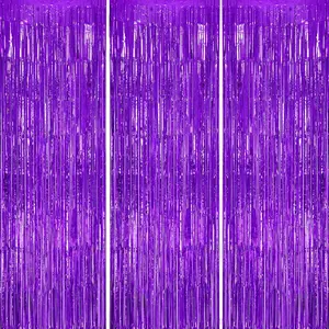3 Pack Foil Fringe Backdrop - Purple Shiny Tinsel Curtains for Party Decoration/Photo Booth Props - 3.3X8.2 FT Metallic Foil Backdrop for Birthday, Wedding, Graduation, Christmas. DECOCKRAT