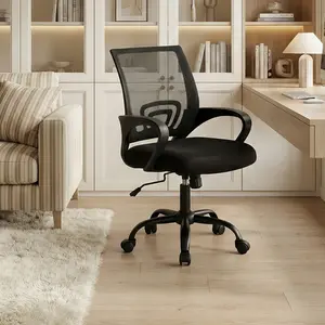 Office Desk Chair - Ergonomic Mid Back with Lumbar Support & Rocking Mode, Height Adjustable with Fixed Armrest, for Home, Computer, Gaming, Conference, Meeting, 360° Swivel