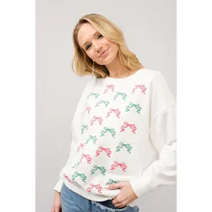 Christmas Bow Embroidered Sweatshirt by Blue B