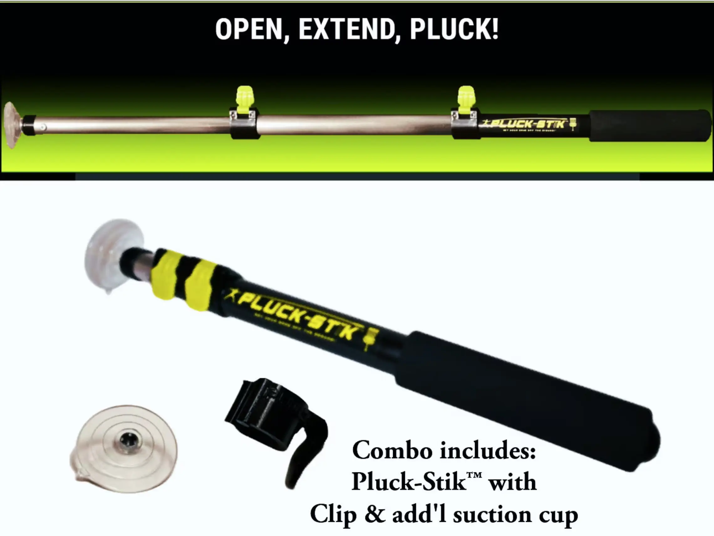 Pluck-Stik Disc Grabber by Hyzer Bros - Lightweight and Durable Design for Retrieving Discs in Field or Basket - Ideal for Disc Golf Players of All Levels - Includes Pluck-Stik Clip and Extra Suction Cup - Sports & Outdoor Equipment