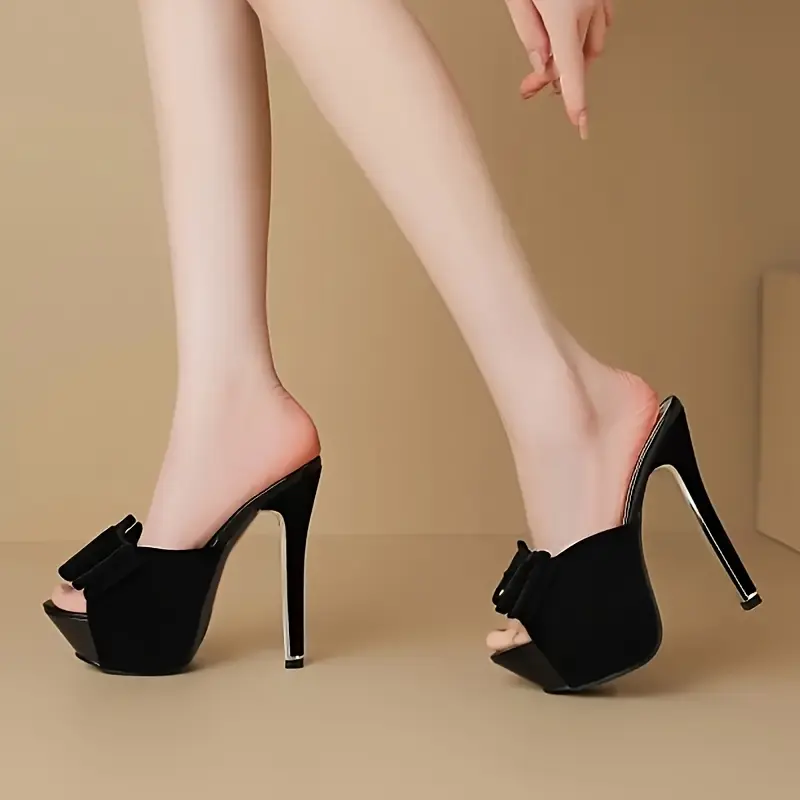 Women's Peep Toe Platform Stiletto High Heel Dress Pumps with Bowknot - Plain Toe, Synthetic Upper, Rubber Sole, Elegant Footwear for Party & Wedding Occasions