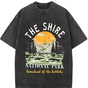 Vintage The Shire Lord of The Rings Graphic Tee - National Park - Homeland of The Hobbits - Middle Earth - J.R.R.Tolkien - Movie Shirt Menswear Top