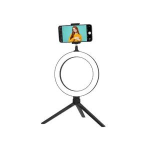 Tzumi 8-in LED Ring Light with Adjustable Tripod, Cellphone Holder, Remote Control - 3 Light Modes, 10 Brightness Levels for Makeup, Streaming - Mobile Selfie Accessory