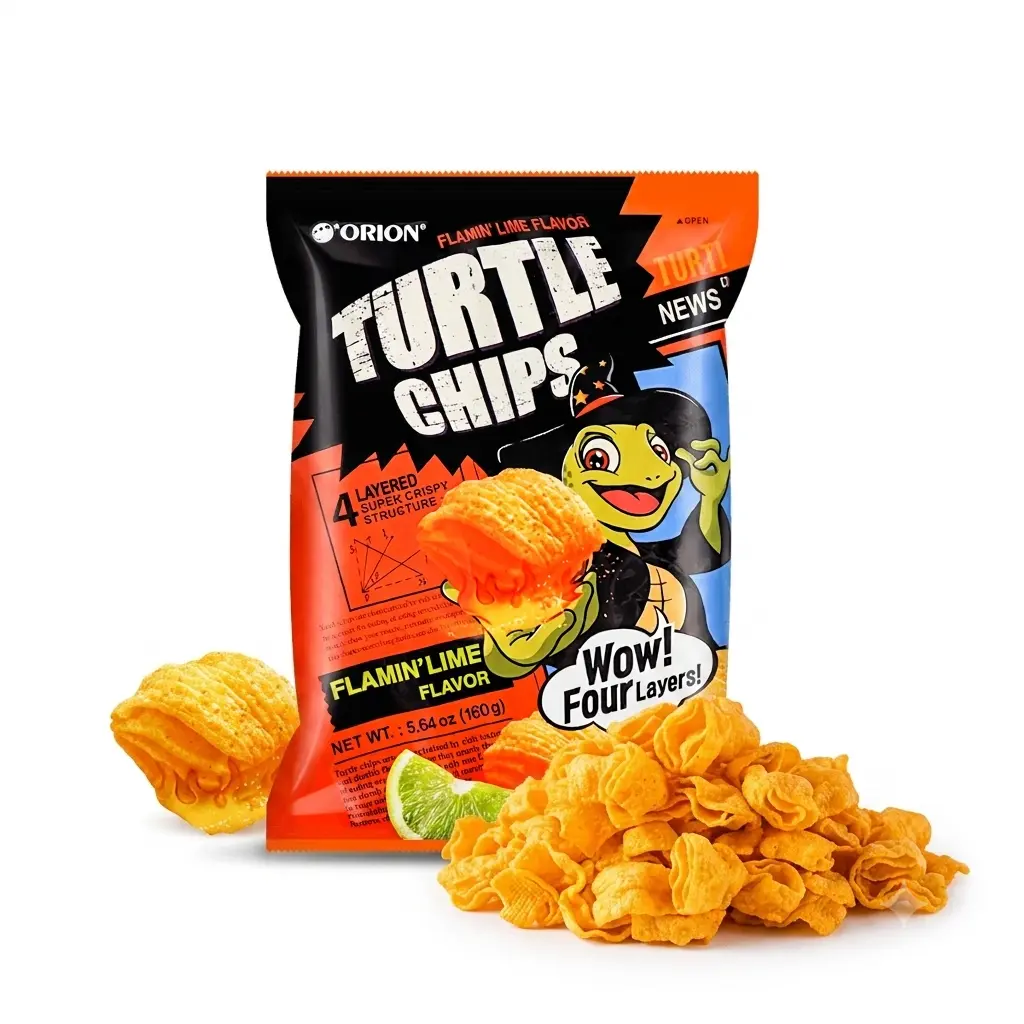 Turtle Chips Korea Flamin Lime 5.64 oz 6 Huge Bags