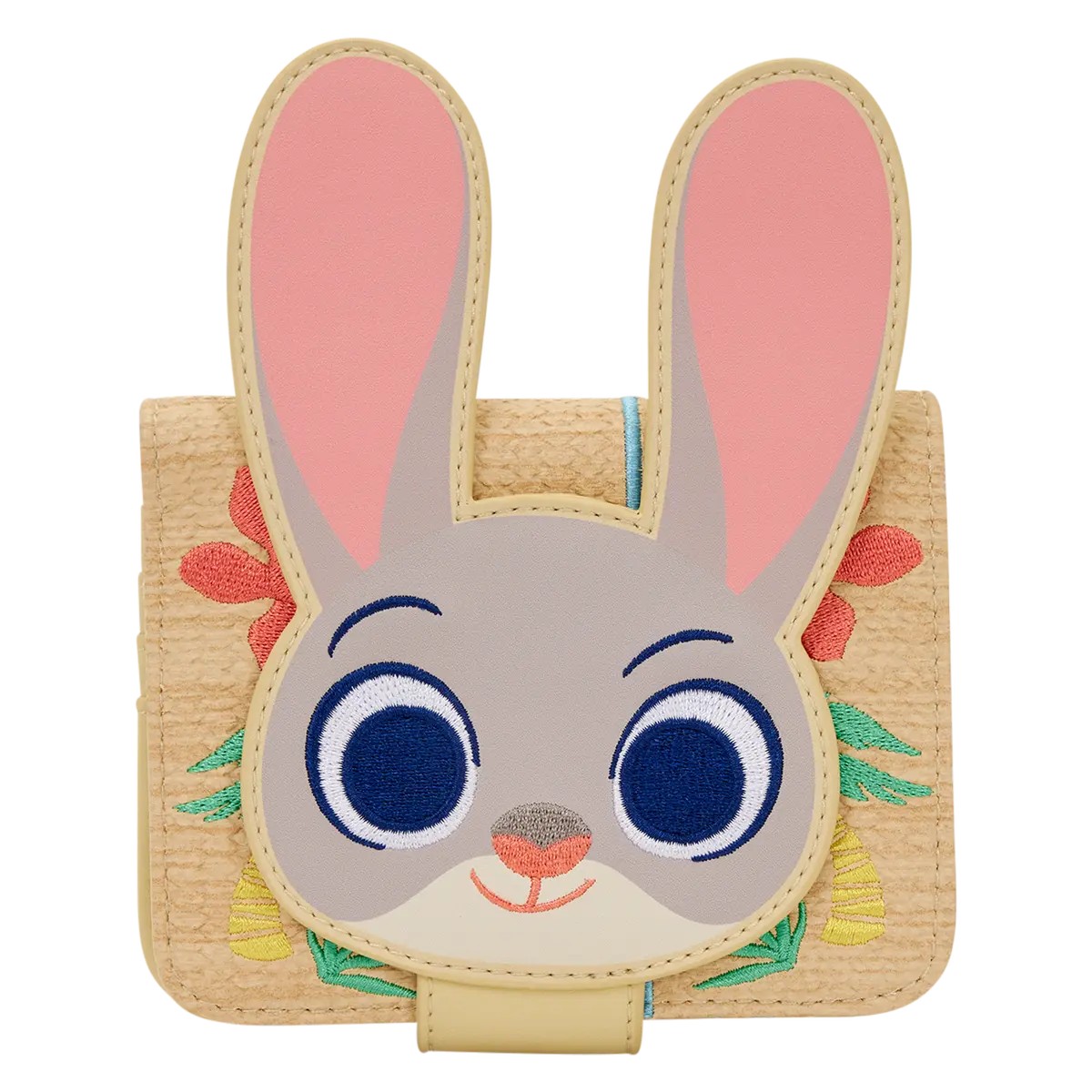 Loungefly Disney Zootopia Judy Hopps Character Theme Wallet, Woven Polyurethane Bifold for Everyday Carry with Applique Clasp Closure, Woven Fabric, Flower Palm Art, Floral Embroidery, Card Holder