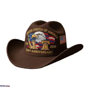 Unisex Patriotic Felt Cowboy Hat - U.S. 250th Anniversary Headwear, 3D Embossed Eagle Logo, Wide Brim Western Outdoor Party Accessory outdoorfun