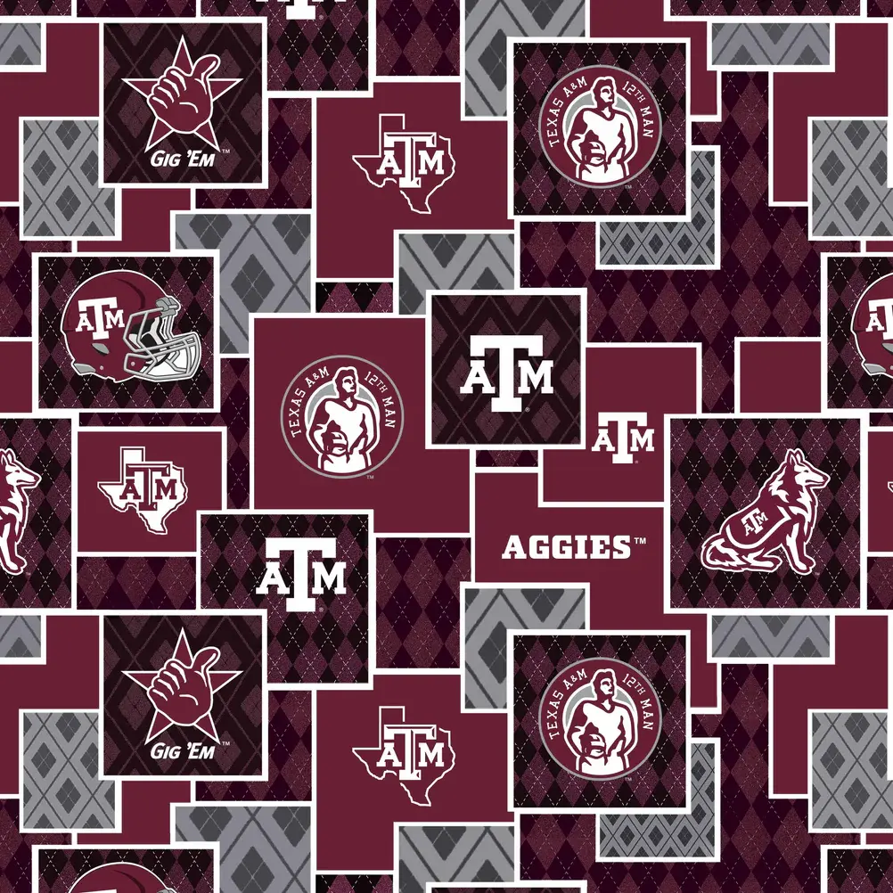 Fabric Sykel Enterprises Texas A&M University Argyle Boxes by the Quarter Yard TAM1371