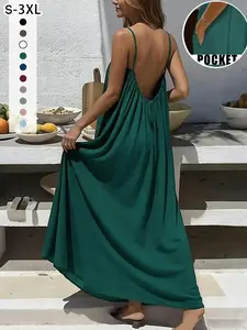 New Women's Backless Cami Dress, Loose-Fit Homewear, Sexy Sleepwear, Beach Cover-Up, Multiple Colors & Sizes Available