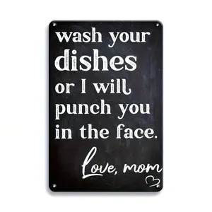 Humorous 'Wash Your Dishes Or I'll Punch You In The Face' Sign -  Wooden Wall Art For Kitchen, Patio, Home Decor - Perfect Gift For Women, Moms, Friends,Canvas,Poster Gifts Birthday Graduation