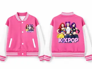 Girls Cropped Jacket with Vibrant K-Pop Fashion Girl Illustration Print, Trendy Spring & Fall Outerwear, Perfect for School, Birthdays & Holiday Gifting