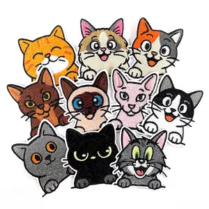 10PCS Cat Iron On Embroidered Patches Sew On Cute Applique Vivid Animal Diy Fashion Accessories Decoration Patches for Clothes Jeans Hats Bags Socks