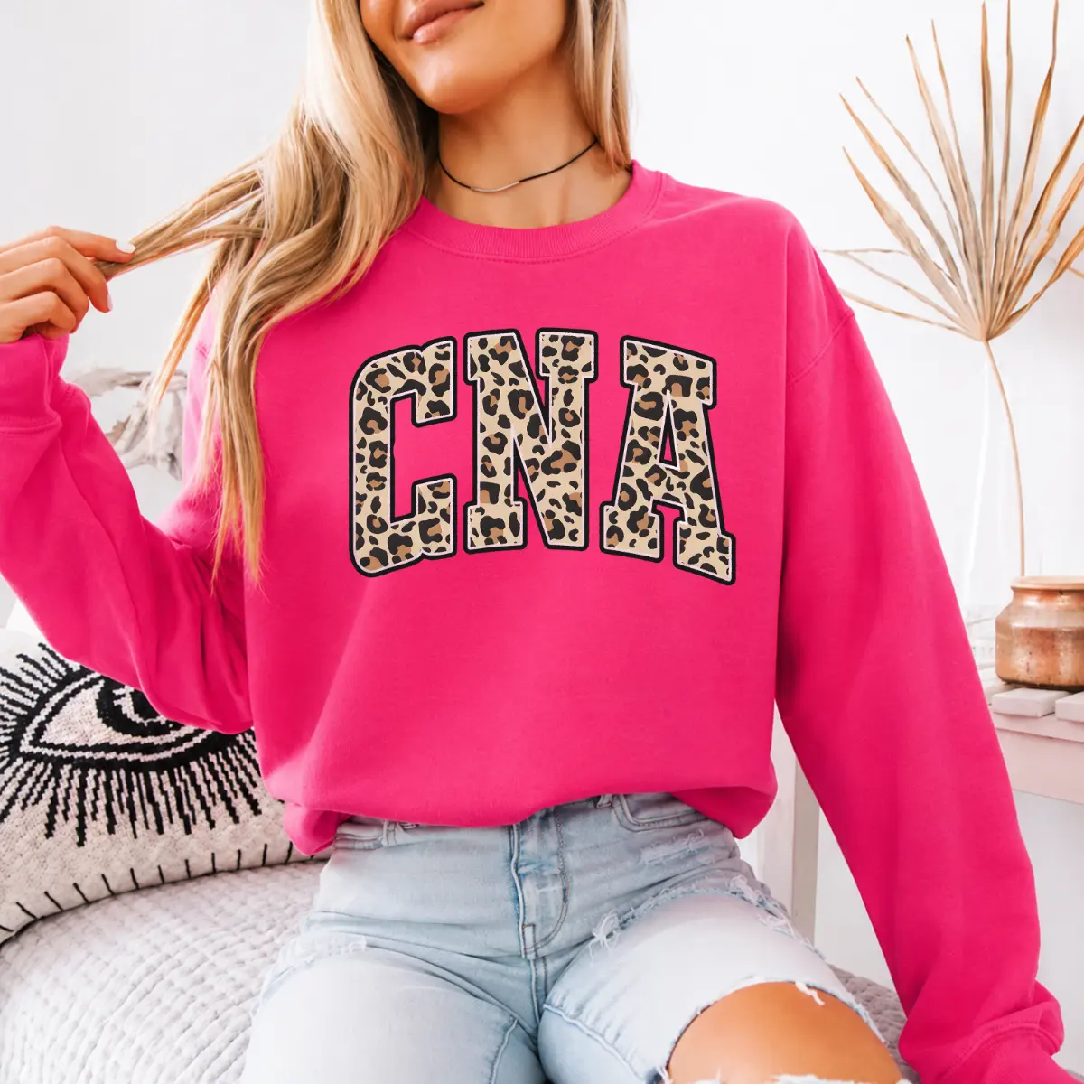 (Gildan) CNA Leopard Print T-Shirt & Sweatshirt, Funny Certified Nursing Assistant Graphic Tee, Minimalist Healthcare Shirt, Nurse Appreciation Gift for CNA Medical Workers - Tiffany Graphic Tee