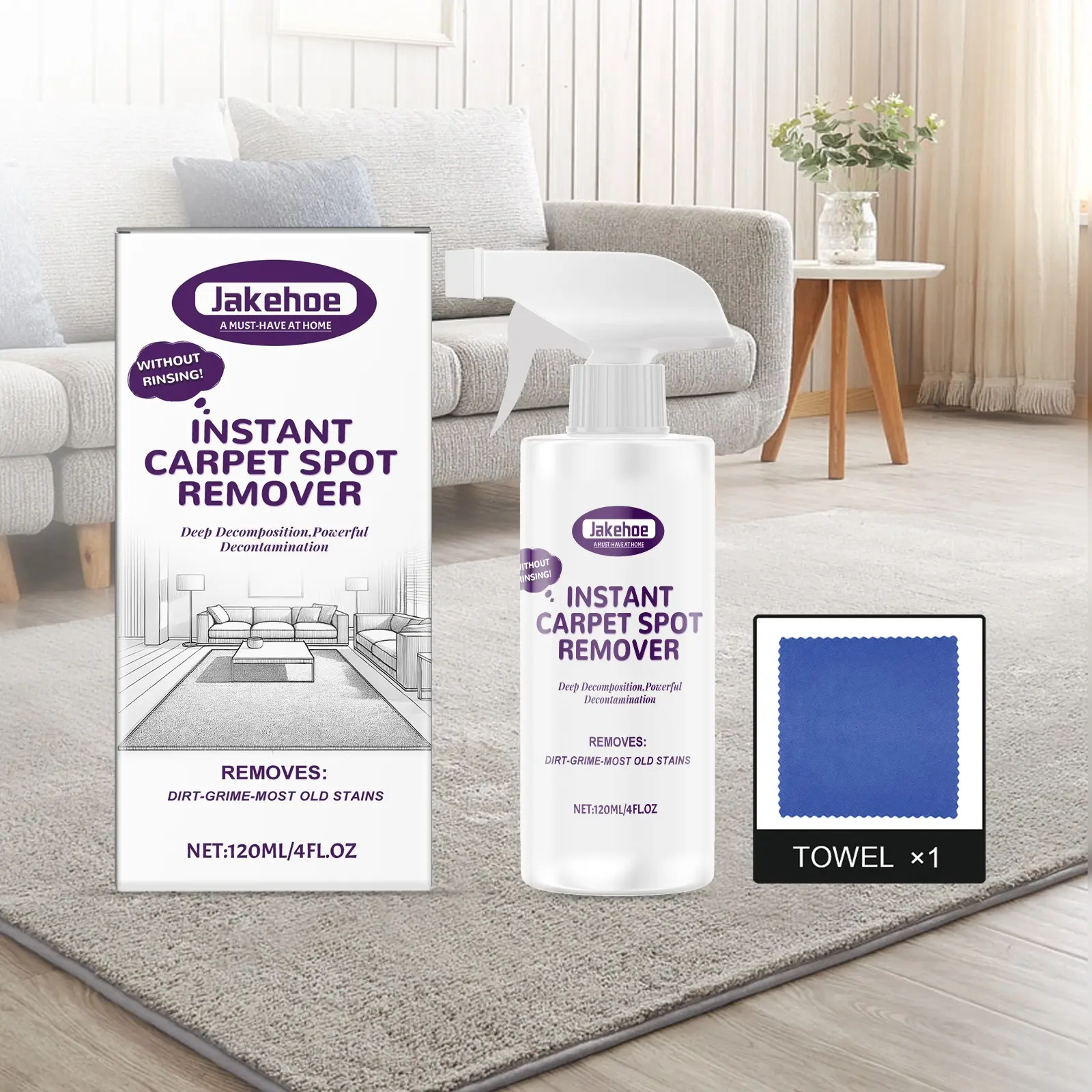 Jakehoe Carpet Cleaner, Effective Stain Remover for Upholstery & Fabric, Daily Household Cleaning Solution, Removes Oil Spots & Dirt