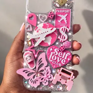 Pink Travel Junk Charm Phone Case Spinning Globe Self Love Aesthetic 3D