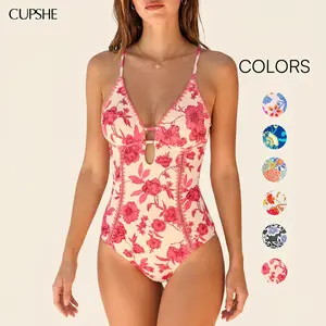 CUPSHE TikTokShopSpringGlowUp Boho Floral One-Piece Swimwear | Sculpting Tummy Control Swimsuit, Plunging V-Neck & Adjustable Straps Summer Beach Holiday