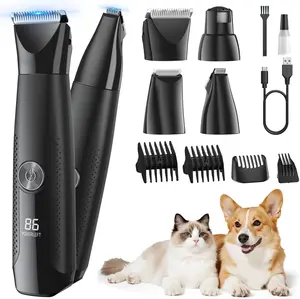 CityFlee Pet Electric Clipper 4-in-1 for Thick Hair Grooming Low Noise Rechargeable Cordless Shaver with Stainless Steel Blades Waterproof for Dogs Cats and Pets