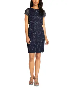 Adrianna Papell Women's Navy Embellished Overlay Dress
