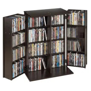 Media Storage Cabinet and 4-Tier DVD Shelf Organizer, 24.02 x 14.49 x 33.31 In. Multimedia Storage Organizer for CDs, DVDs, Blu-ray Discs, Books, Games, CD Rack for Living Room, Home Office, Recording Studio, Brown