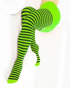 Black Striped Tights 70 Denier - Neon Green